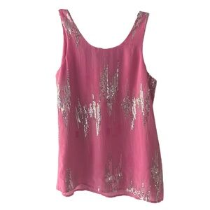NWT INC Tank Top Blouse Size 6 Pink Silver Sequin Lined Sleeveless Cami Bling